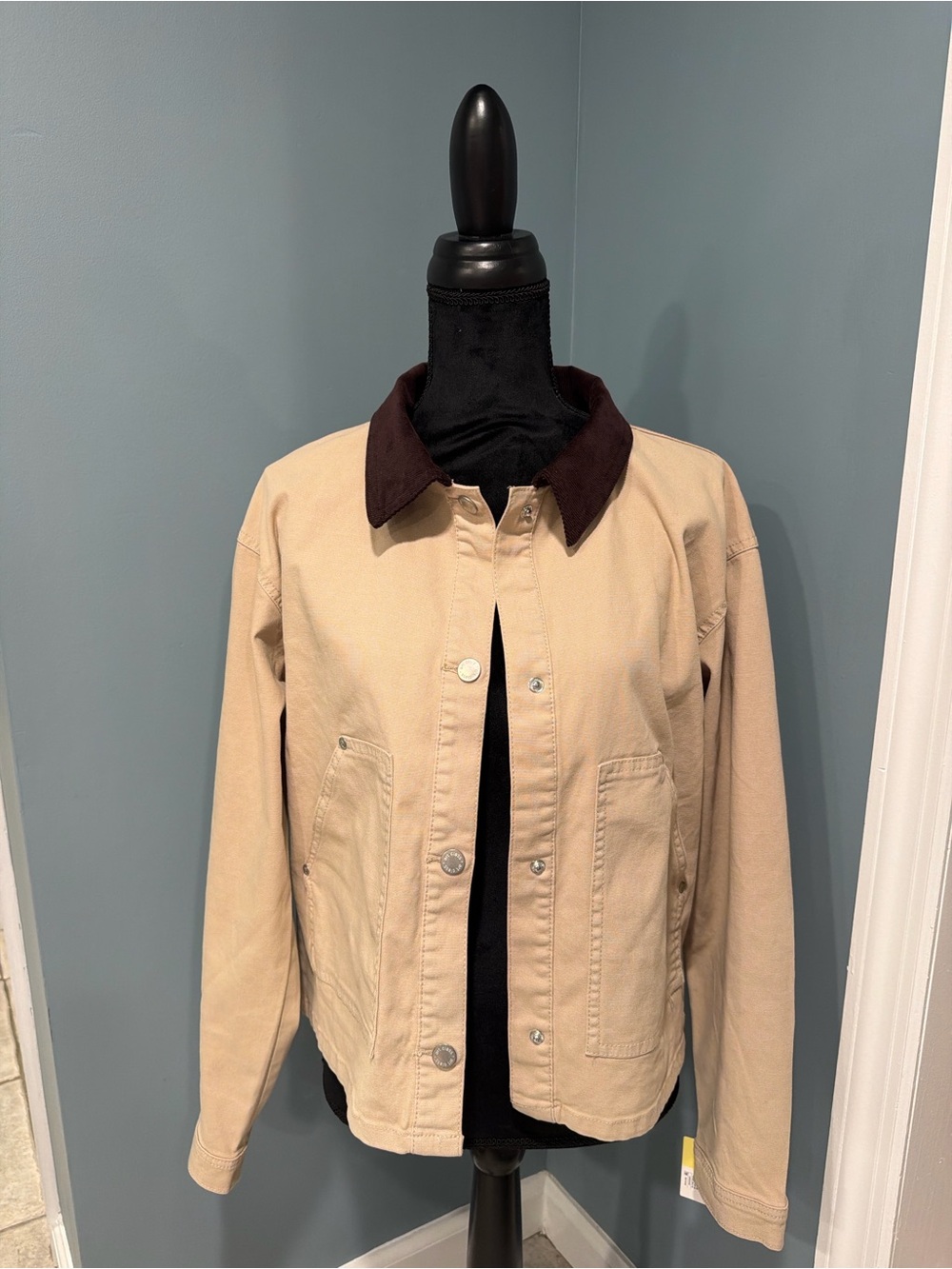 Beige Workwear Jacket with Brown Collar -Girls Casual Coat XXL
